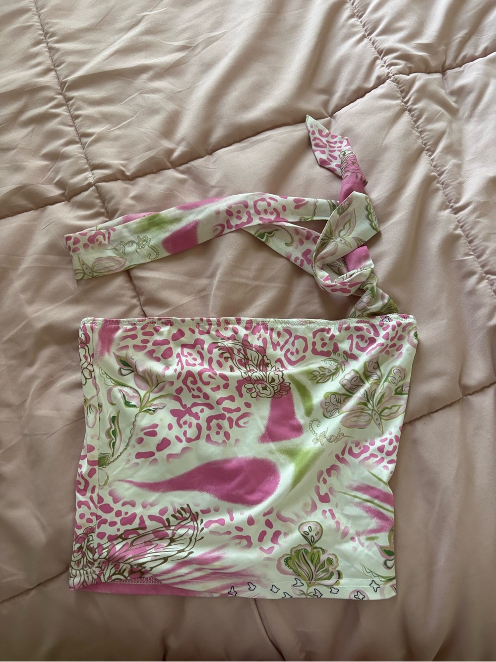 Pink & Green Floral Halter Top